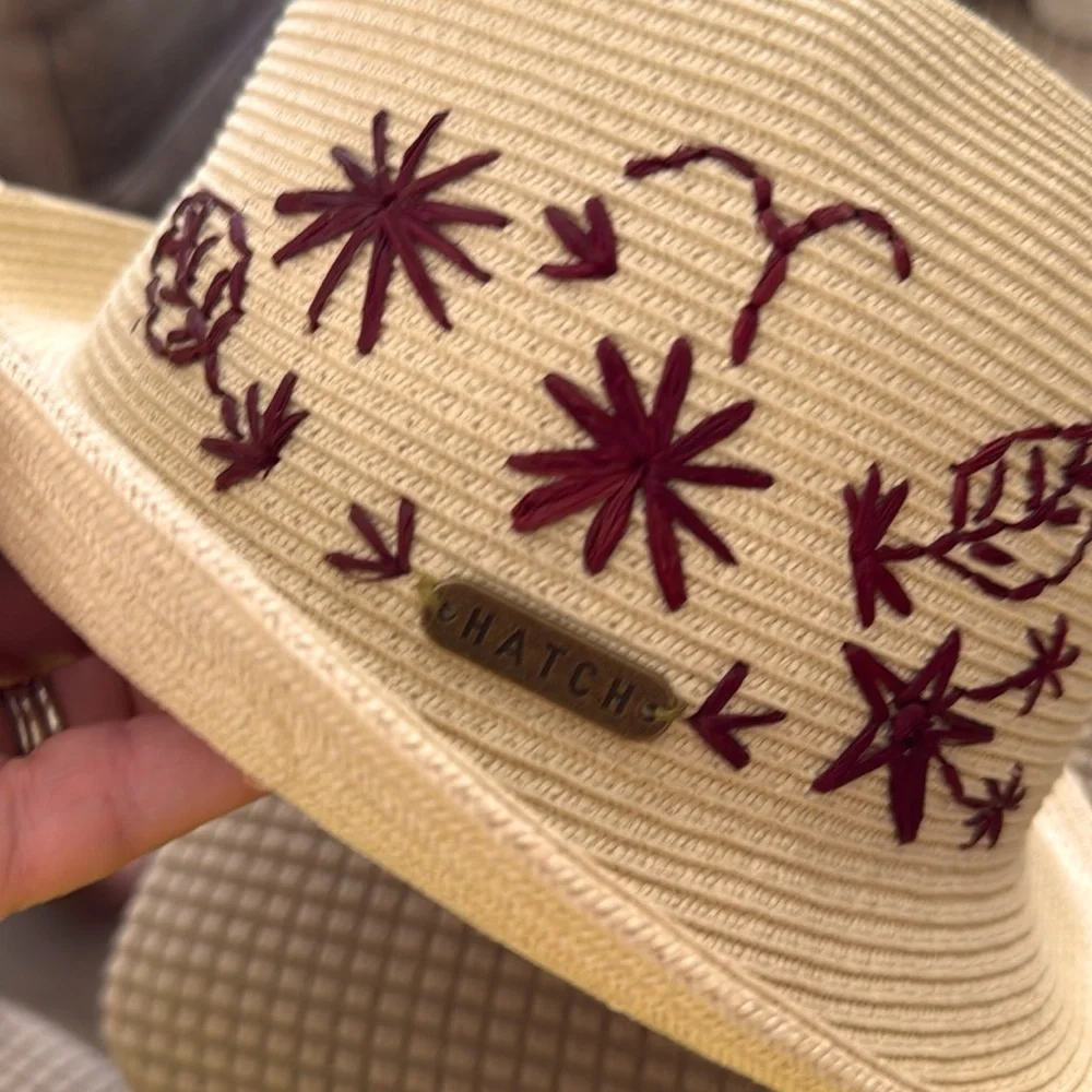 Hatch Cream & Brown Floral Rafia Embroidered Stingy Brim Adjustable Fedora OS - Picture 2 of 5